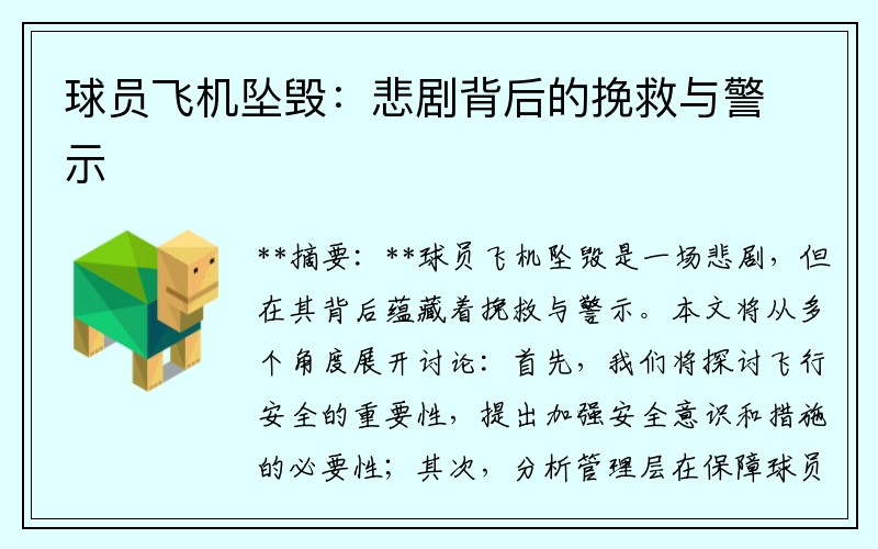 球员飞机坠毁：悲剧背后的挽救与警示